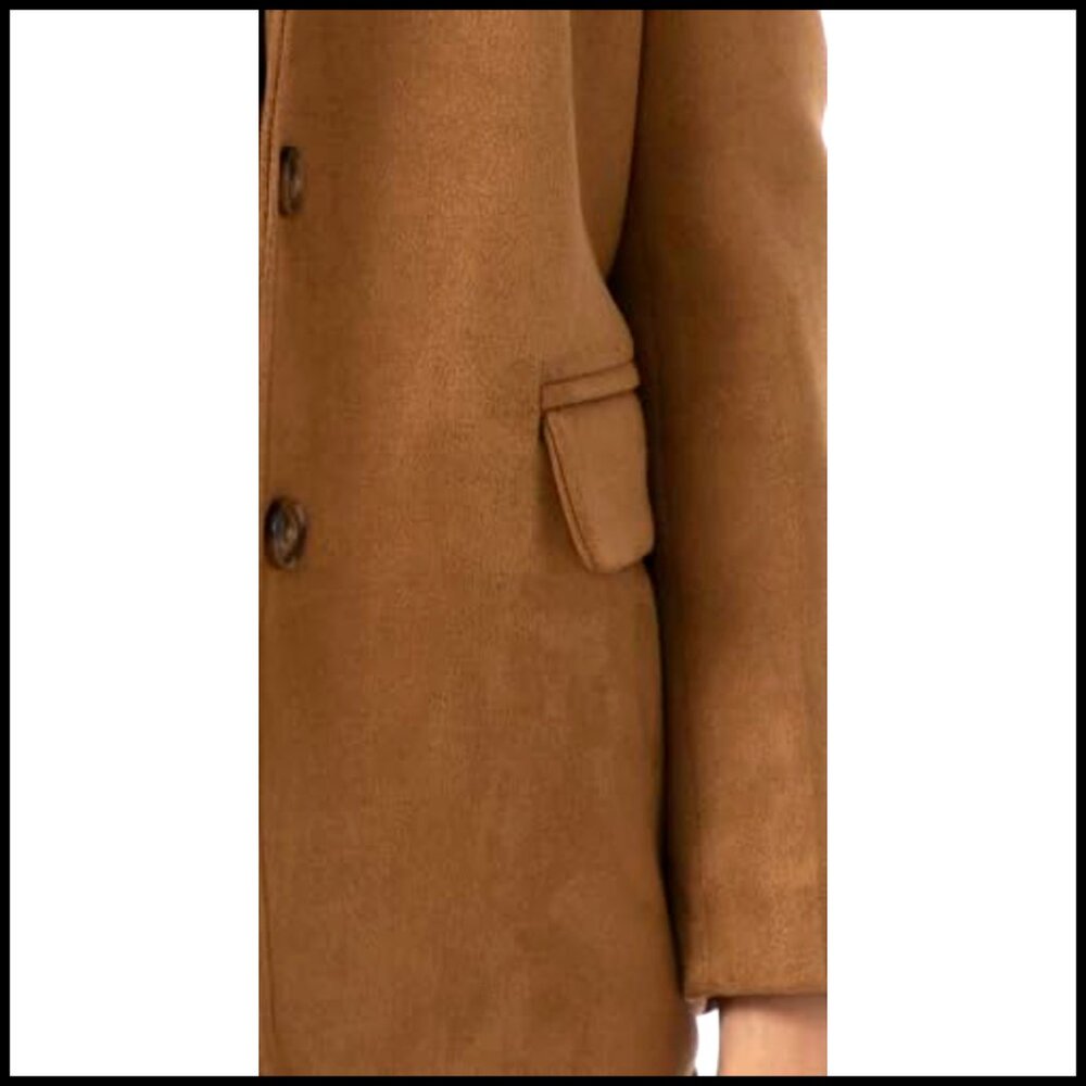 Faux Suede Blazer Jacket Women's Regular Fit Fall Winter Coat - Picture 6 of 7